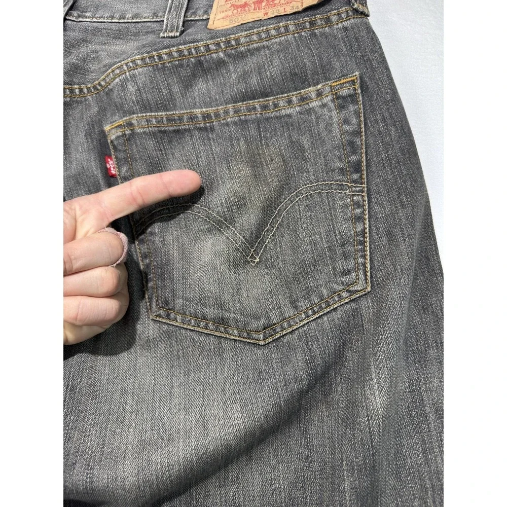 Levis 501 Jeans Mens 38x34 Gray Button Fly Straight Leg Denim Charcoal Wash XX